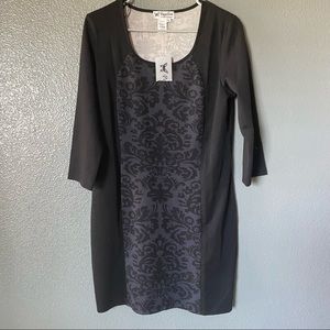 NEW Papillon Nordstrom L Soft Knit Shift Dress  Black Gray Round Neck Pullover